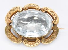 19TH CENTURY 18CT GOLD & AQUAMARINE LOCKET BROOCH PIN