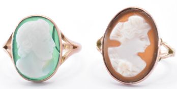 TWO 20TH CENTURY 9CT GOLD CAMEO RINGS