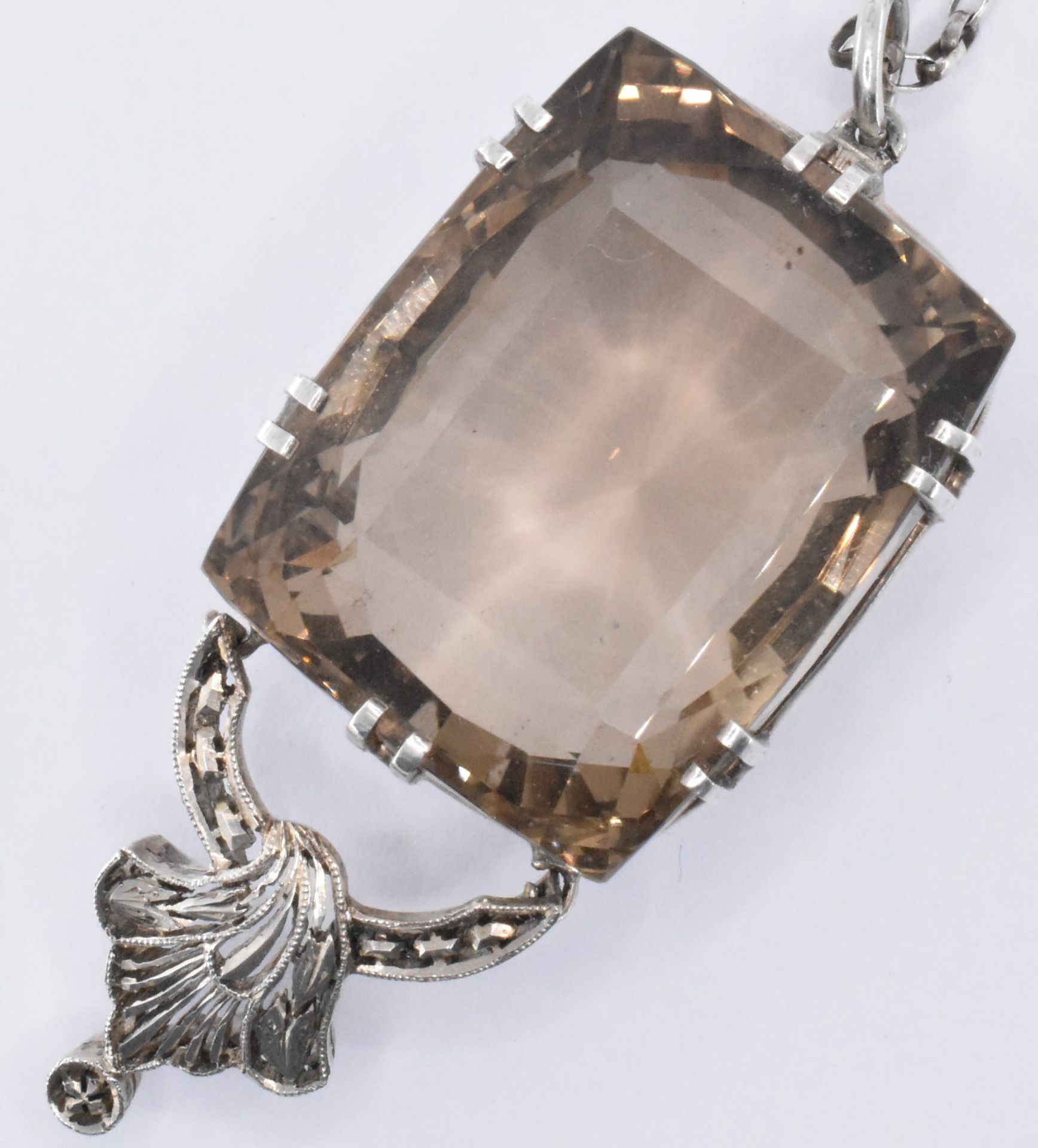 SILVER SMOKEY QUARTZ PENDANT CHAIN NECKLACE - Image 2 of 6