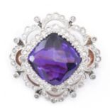 EDWARDIAN AMETHYST & DIAMOND BROOCH PIN