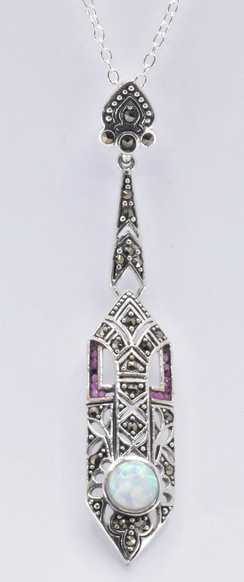 ART DECO STYLE SILVER & OPAL PENDANT NECKLACE - Image 2 of 5