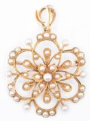 EDWARDIAN 15CT GOLD & SEED PEARL PENDANT BROOCH