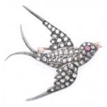 VICTORIAN DIAMOND & RUBY SET SWALLOW BROOCH