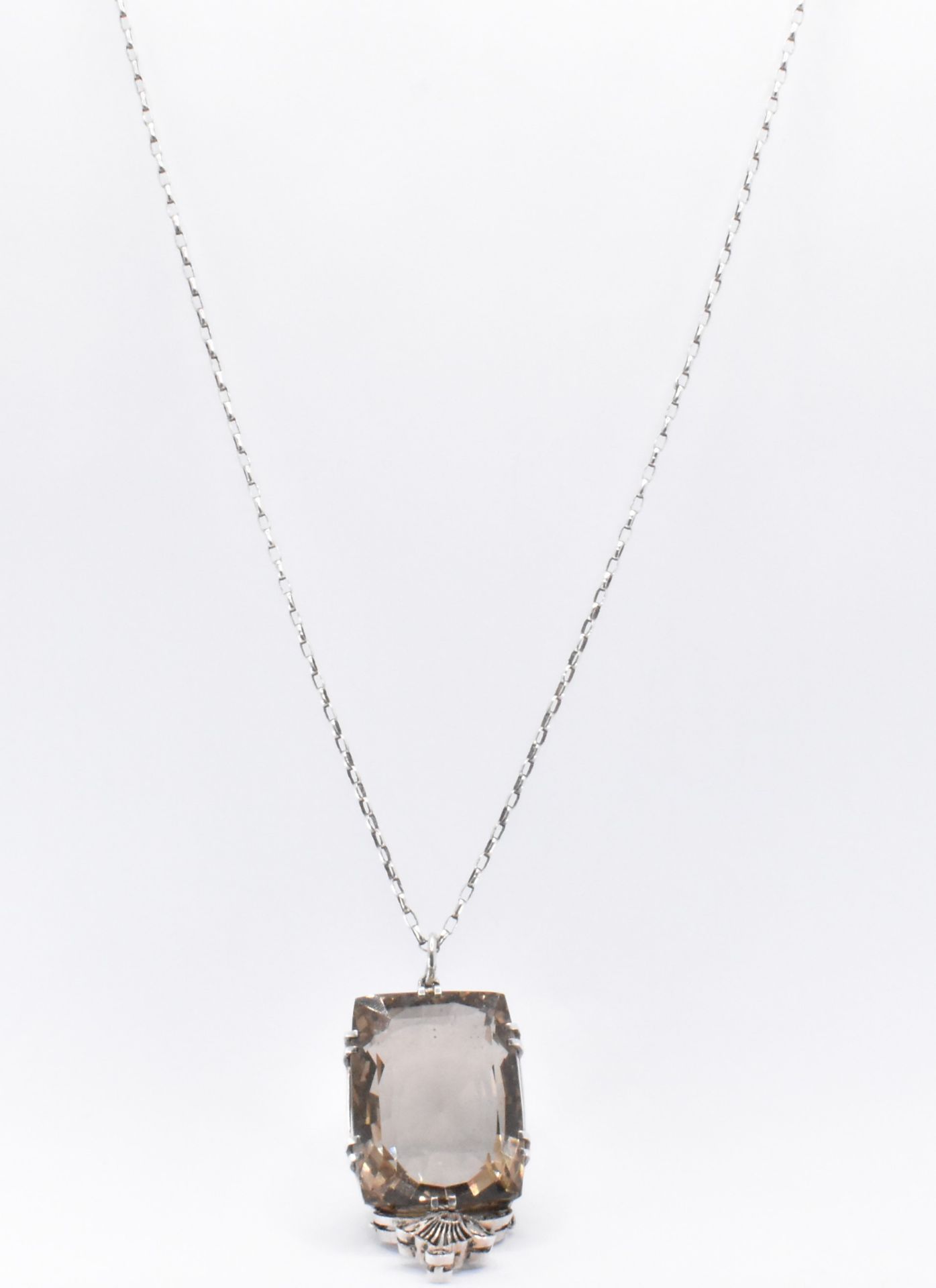 SILVER SMOKEY QUARTZ PENDANT CHAIN NECKLACE - Image 5 of 6