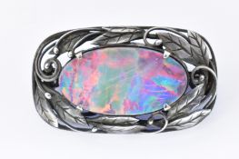 AUSTRALIAN ART NOUVEAU SILVER OPAL DOUBLET BROOCH