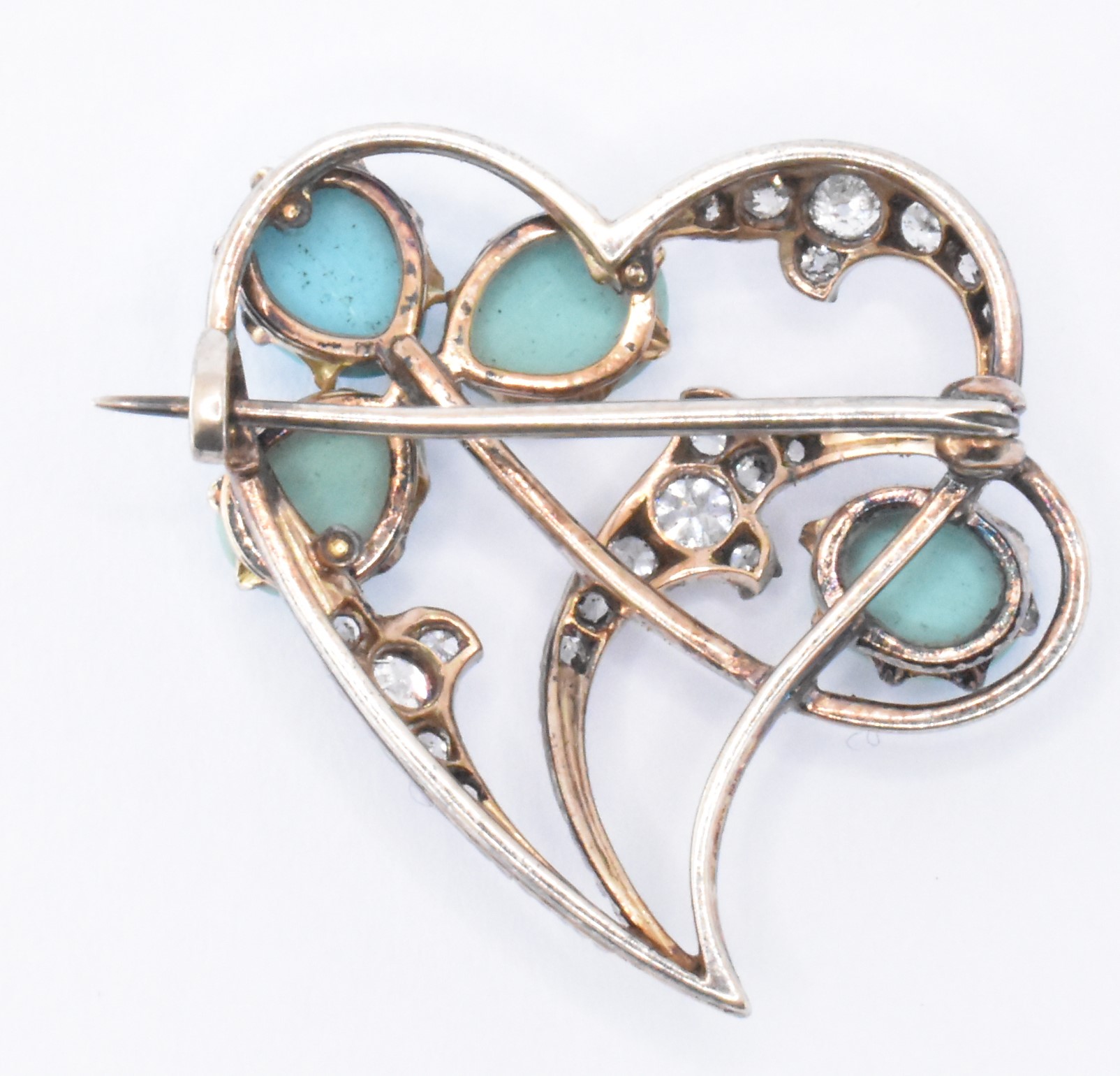 VICTORIAN TURQUOISE & DIAMOND WITCH'S HEART BROOCH - Image 2 of 3