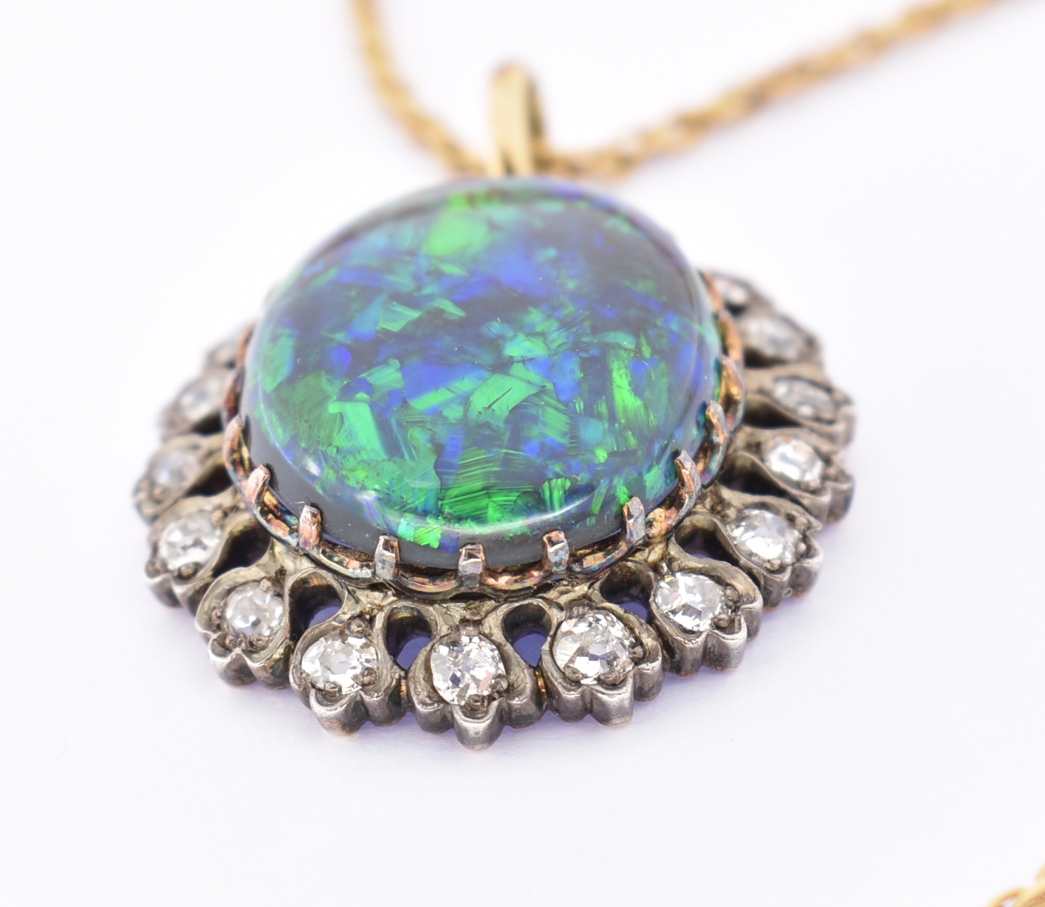 19TH CENTURY GOLD SILVER, BLACK OPAL & DIAMOND PENDANT NECKLACE - Image 5 of 7