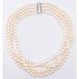 18CT GOLD & CULTURED PEARL FOUR STRAND NECKLACE