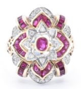 14CT GOLD RUBY & DIAMOND COCKTAIL RING