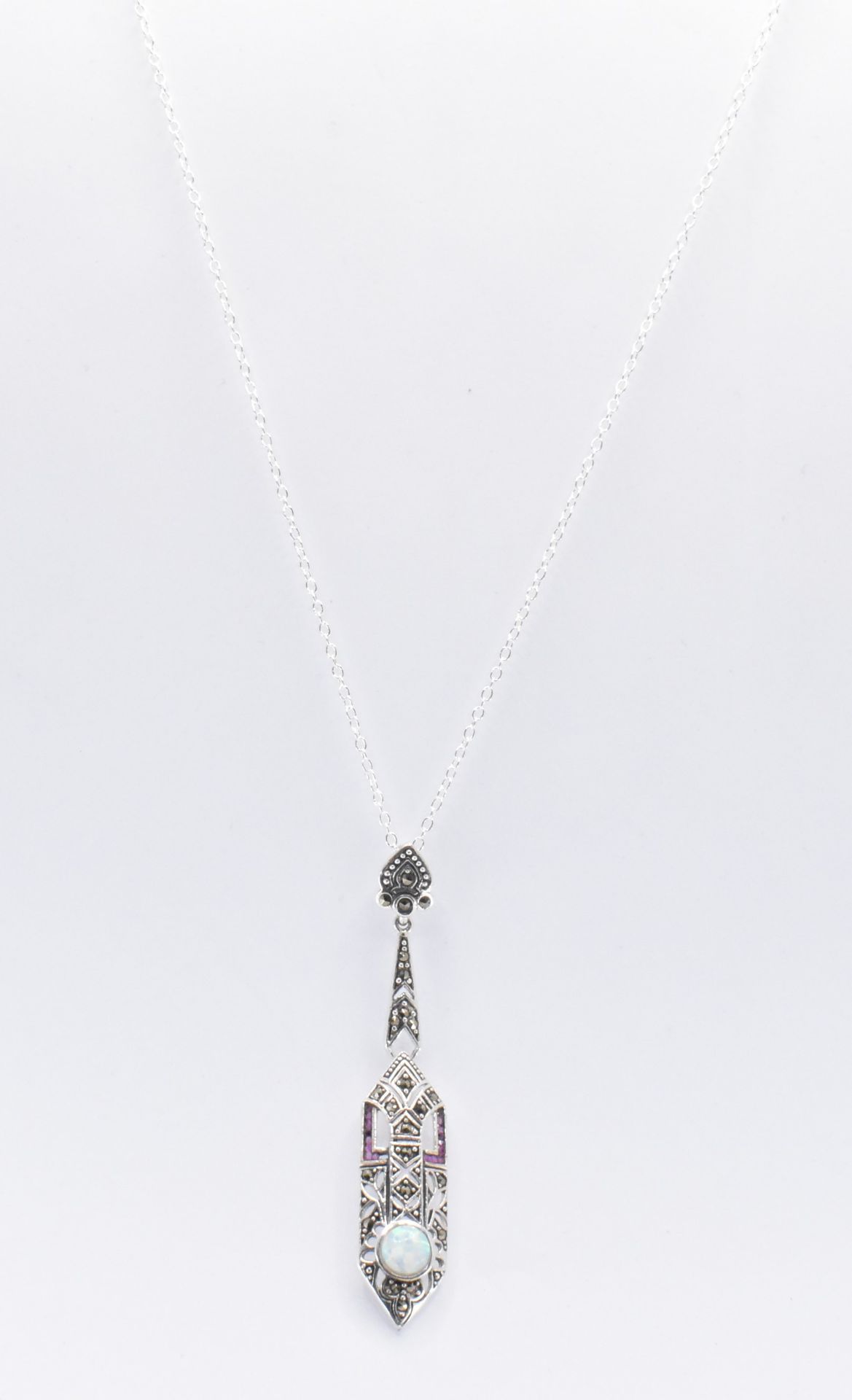 ART DECO STYLE SILVER & OPAL PENDANT NECKLACE - Image 3 of 5