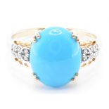 HALLMARKED 9CT GOLD TURQUOISE & DIAMOND RING