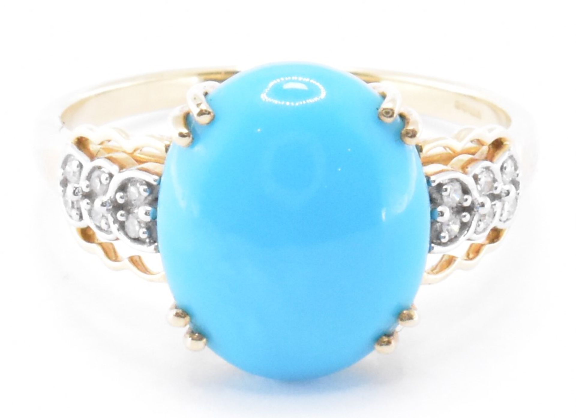 HALLMARKED 9CT GOLD TURQUOISE & DIAMOND RING