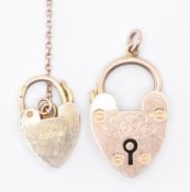 TWO HALLMARKED 9CT GOLD HEART CLASPS