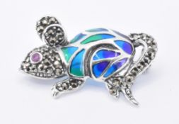 SILVER PLIQUE A JOUR & MARCASITE MOUSE BROOCH