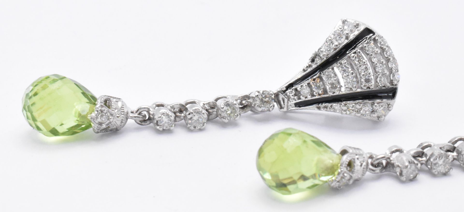 WHITE GOLD DIAMOND & PERIDOT DROP EARRINGS - Image 5 of 6