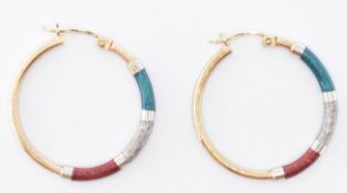 PAIR OF 9CT GOLD AND ENAMEL HOOP EARRINGS