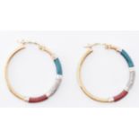 PAIR OF 9CT GOLD AND ENAMEL HOOP EARRINGS