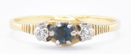 18CT GOLD BLUE STONE & DIAMOND THREE STONE RING