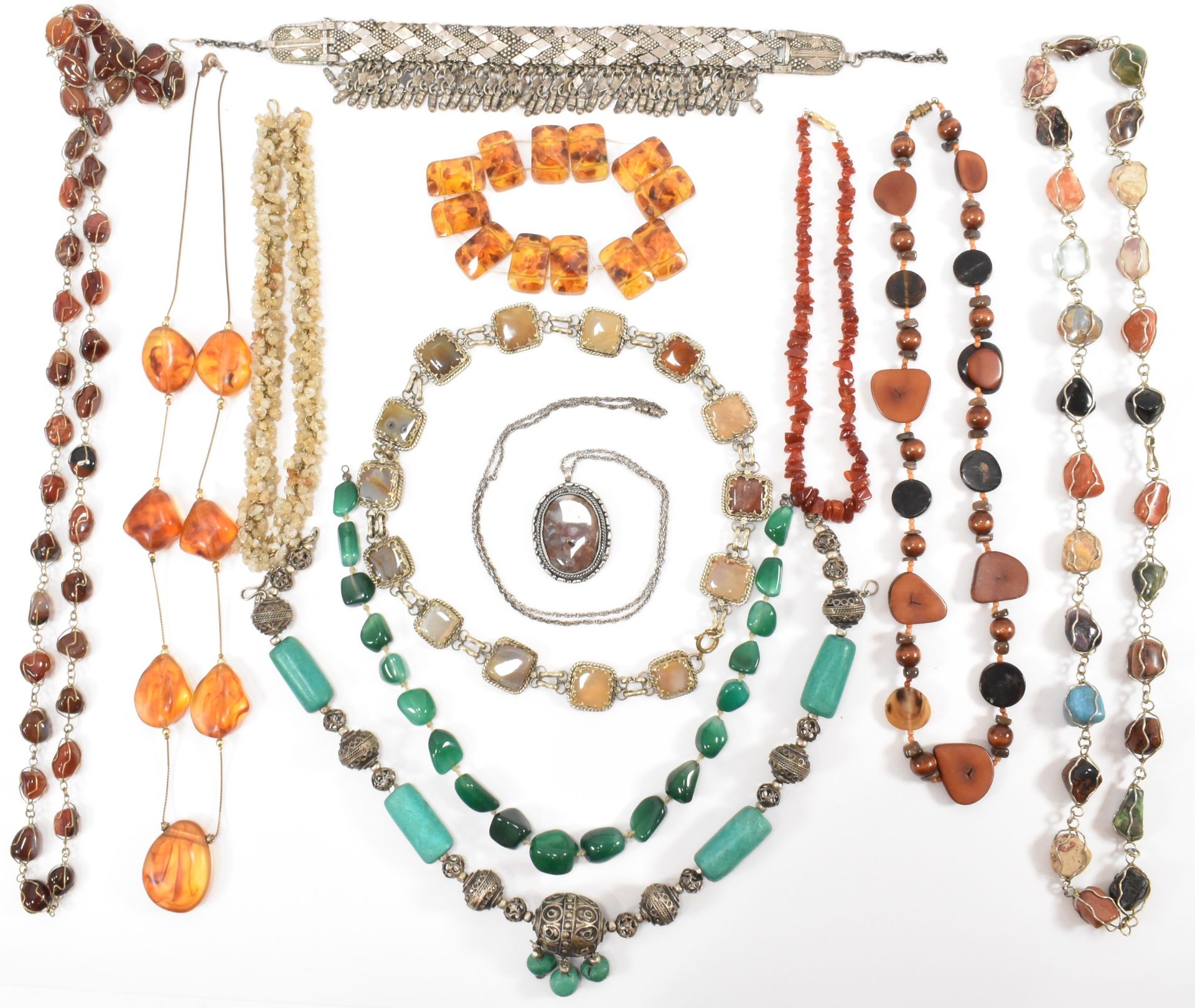 ASSORTMENT OF COLOURED STONE & TRIBAL NECKLACES