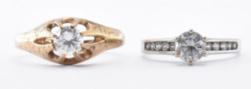 TWO HALLMARKED 9CT GOLD & WHITE STONE RINGS