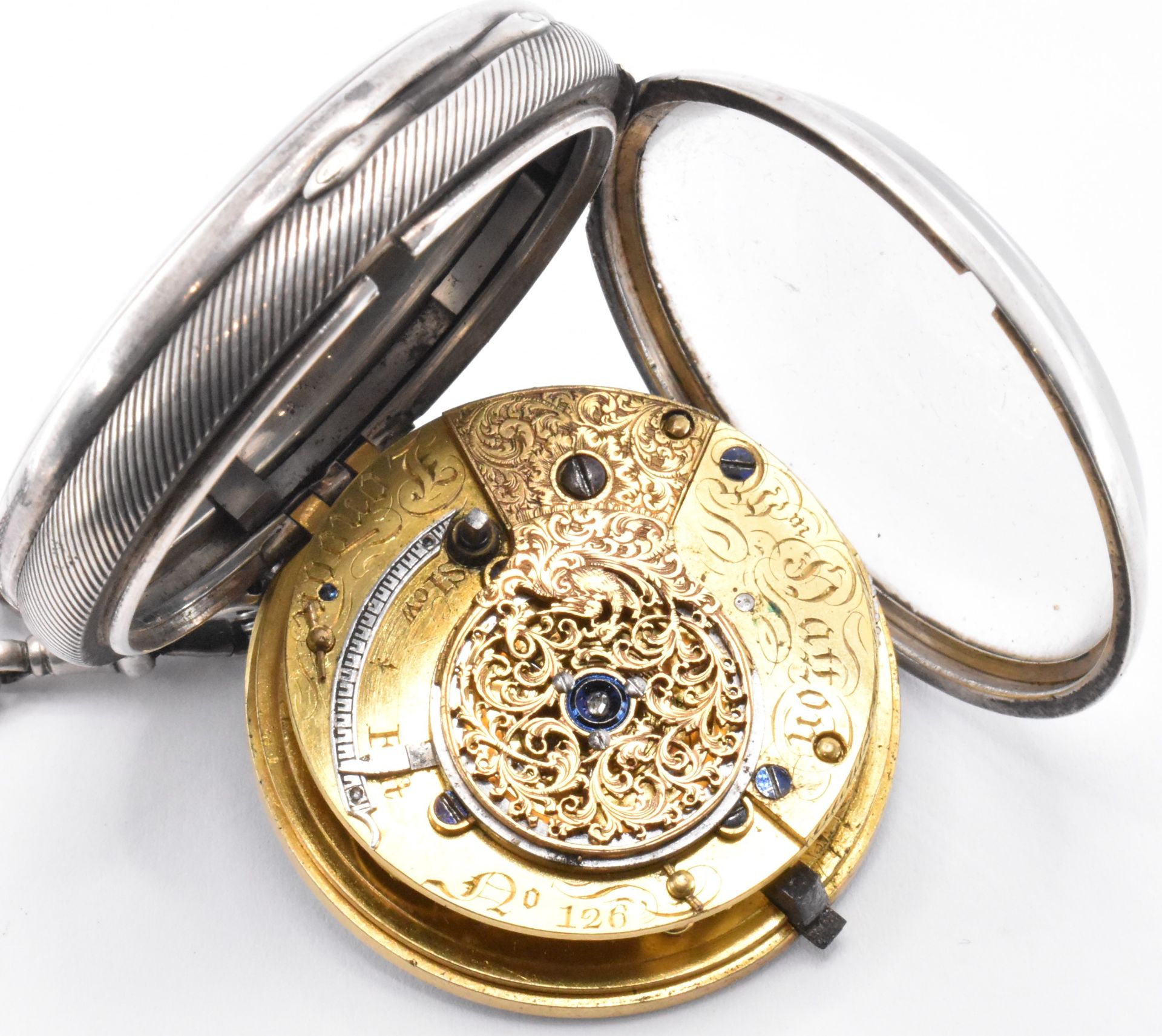 GEORGE IV HALLMARKED SILVER FUSEE POCKET WATCH - Image 4 of 13