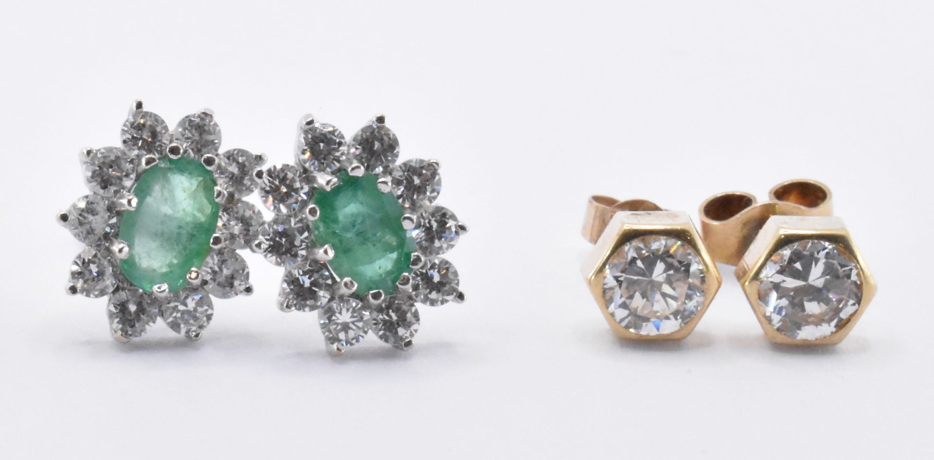 FOUR PAIRS OF 9CT GOLD STUD EARRINGS INCLUDING EMERALD - Image 2 of 5