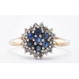 HALLMARKED DIAMOND & SAPPHIRE CLUSTER RING