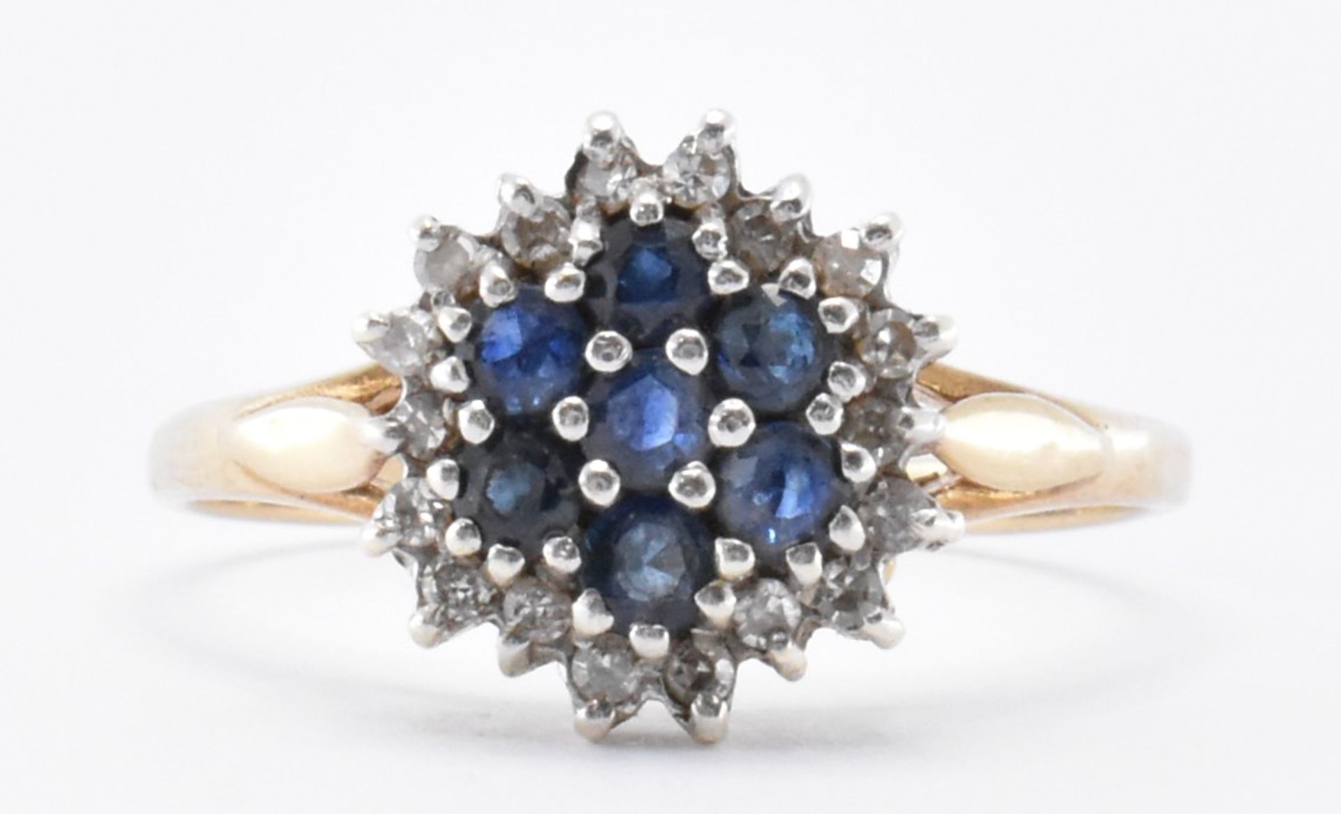 HALLMARKED DIAMOND & SAPPHIRE CLUSTER RING