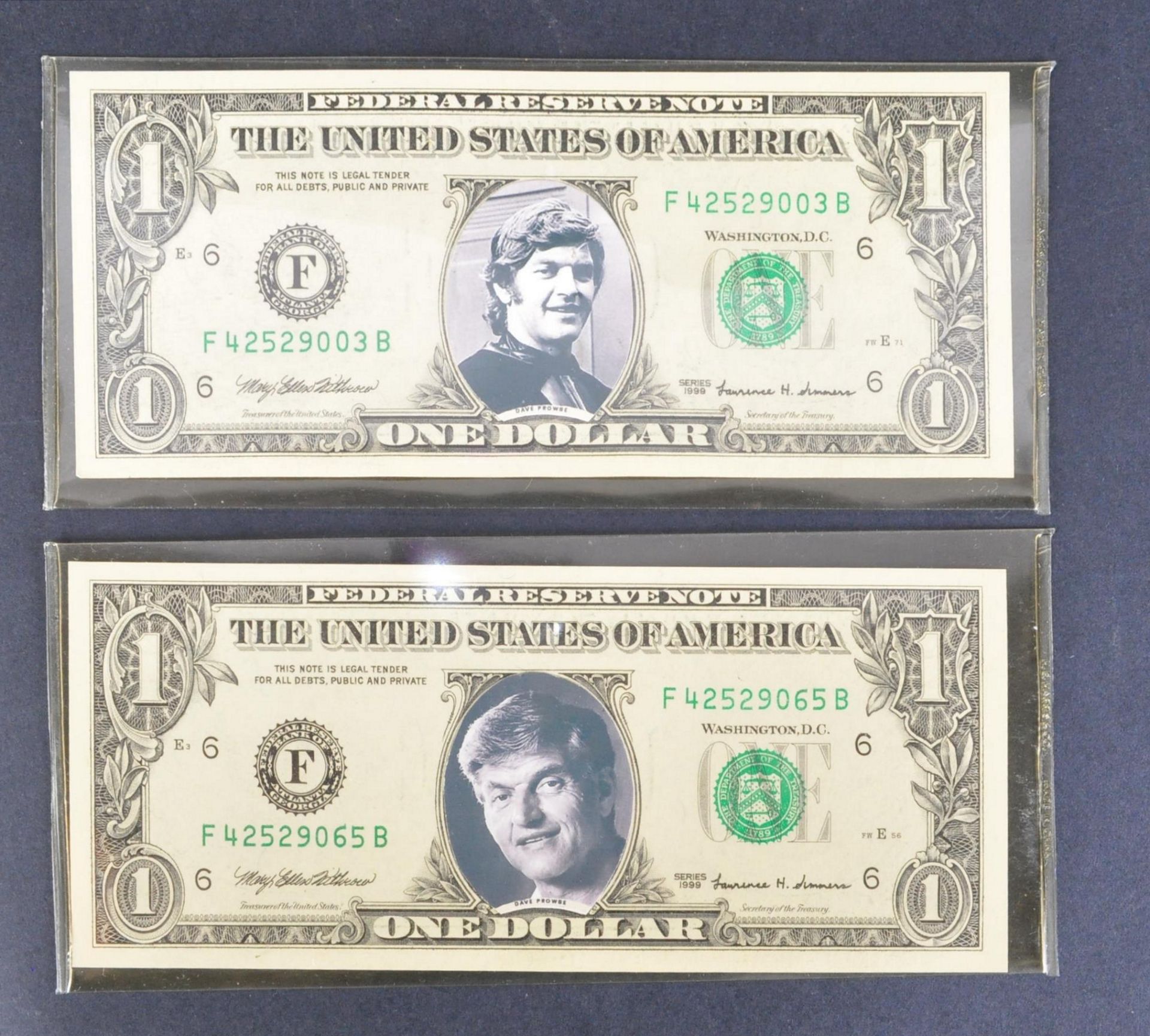 ESTATE OF DAVE PROWSE - CUSTOM PRINTED US AMERICAN ONE DOLLAR BILLS