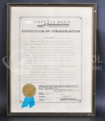 ESTATE OF DAVE PROWSE - COUNTY OF MARIN AWARD CERTIFICATE