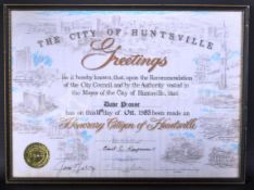 ESTATE OF DAVE PROWSE - HUNTSVILLE HONORARY CITIZEN CERTIFICATE