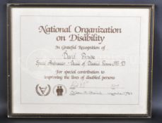 ESTATE OF DAVE PROWSE - NATIONAL ORGANIZATION ON DISABILITY AWARD