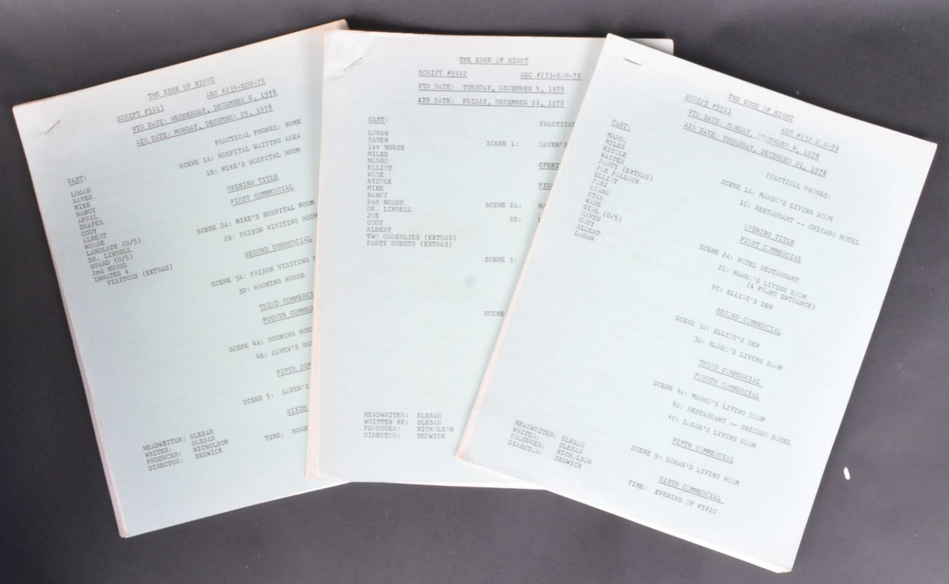 ESTATE OF DAVE PROWSE - THE EDGE OF NIGHT (US SOAP OPERA) SCRIPTS