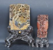 TWO CHINESE ORIENTAL SOAP STONE CABINET WARE