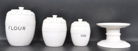 GROUP OF ART DECO KIRHAM POTTERY KITCHEN JARS & HAM STAND