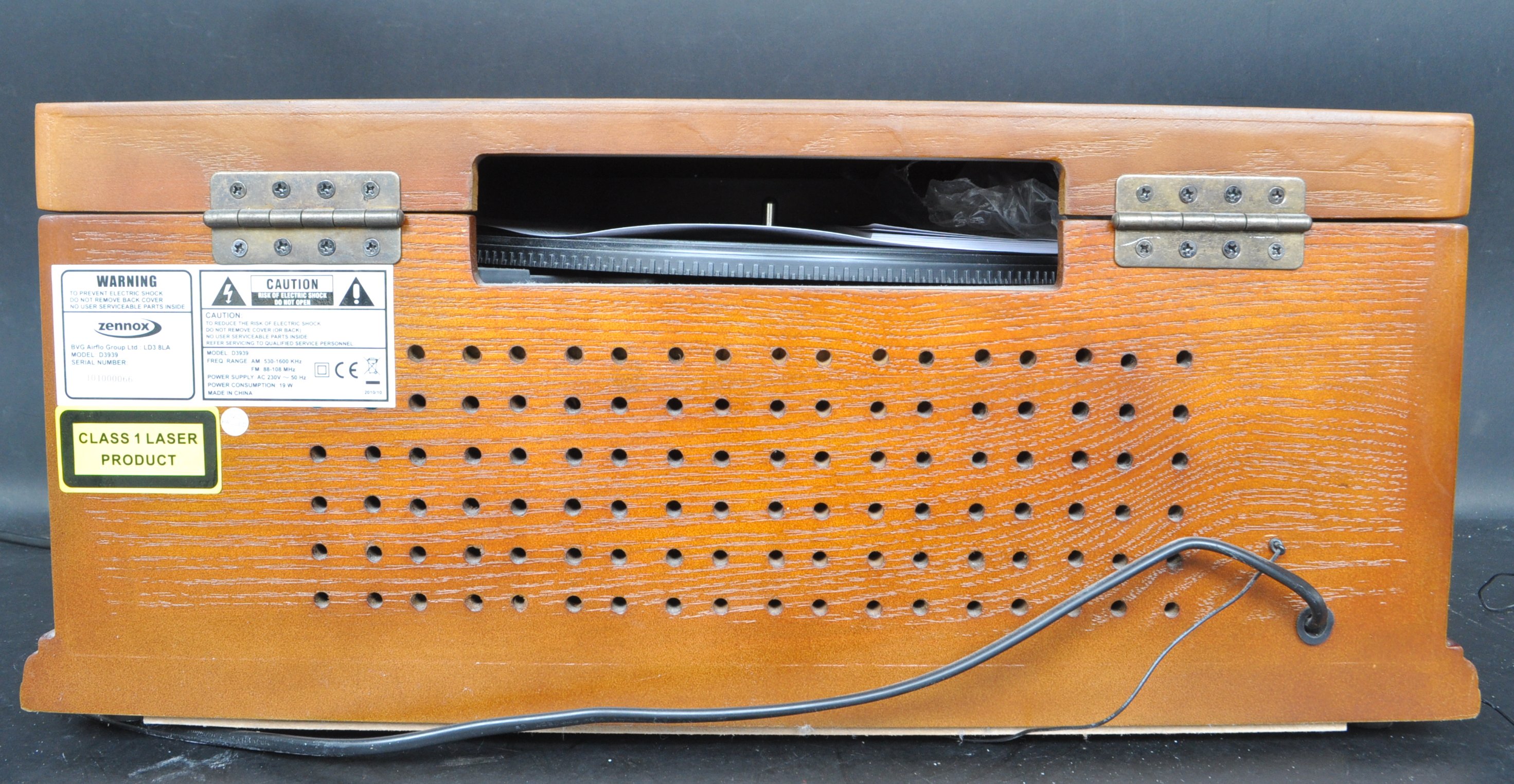 A contemporary vintage revival wooden cased hi-fi stereo system having decorative facia dials with - Image 7 of 7