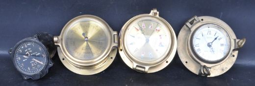 20TH CENTURY BRASS NAUTICAL CLOCK AND BAROMETER