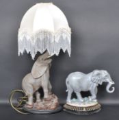 VINTAGE ELEPHANT TABLE LAMP & CAST IRON DOORSTOP