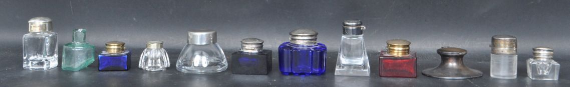 LARGE COLLECTION OF VARIOUS GLASS INKWELLS