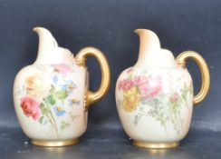 TWO ROYAL WORCESTER BLUSH IVORY FLAT BACK JUGS