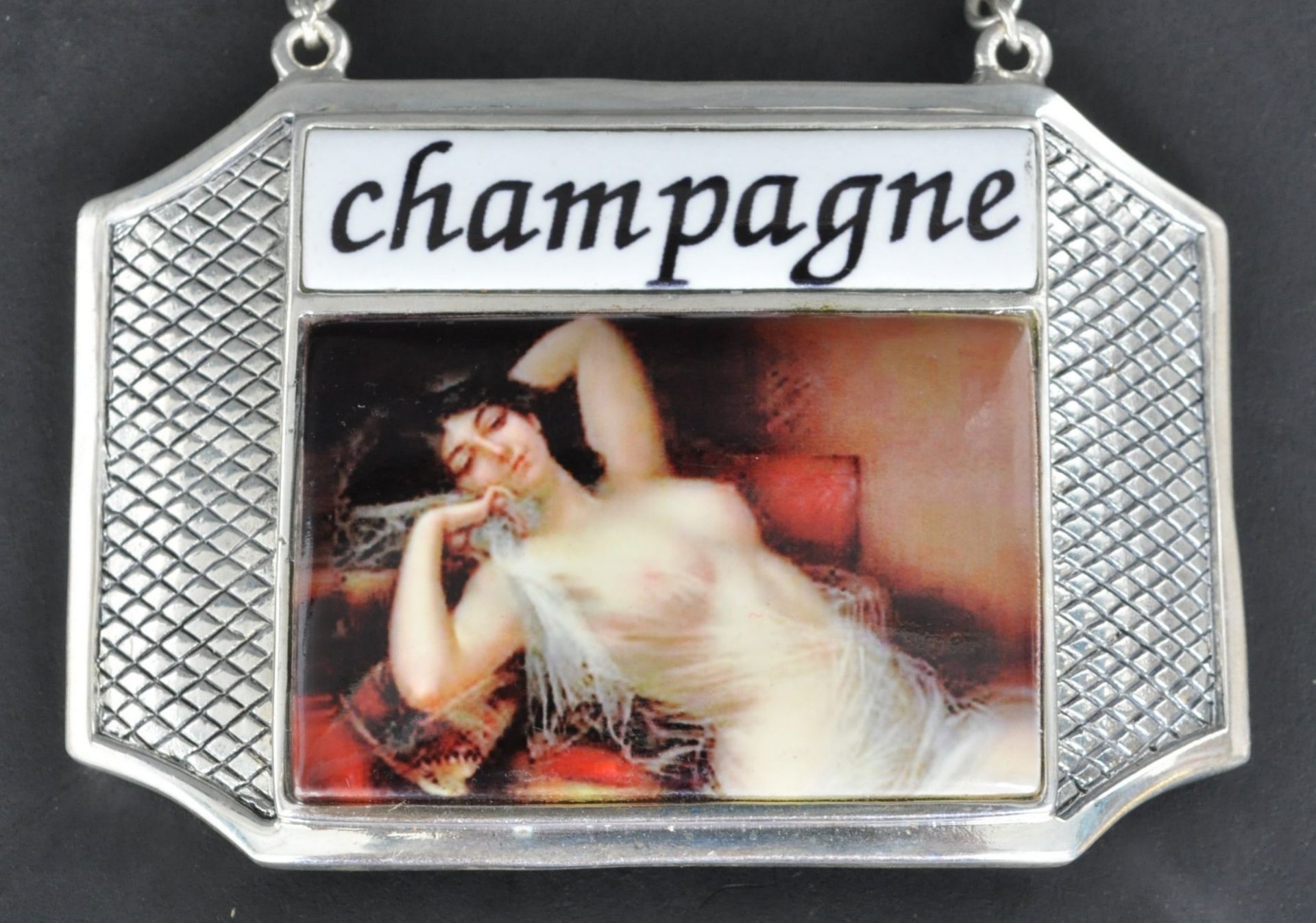 VINTAGE STYLE SILVER PLATED CHAMPAGNE BOTTLE LABEL