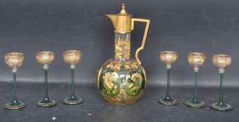 19TH CENTURY BOHEMIAN GLASS CLARET JUG TOGETHER WITH SIX MATCHING GLASSES