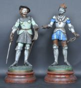 TWO VINTAGE 20TH CENTURY CAST METAL MEDIEVAL STYLE STATUES