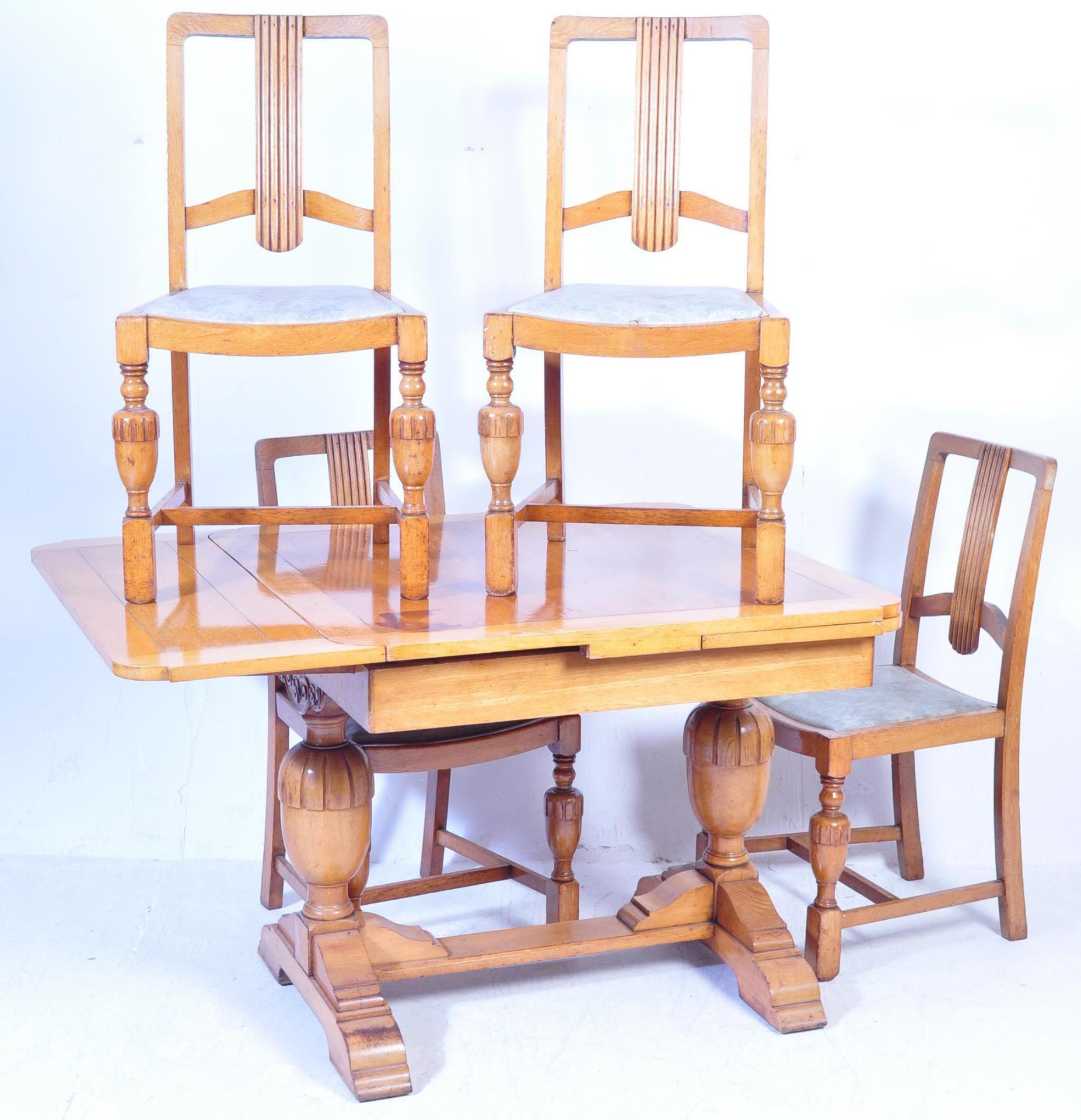 1930’S ART DECO DRAW LEAF DINING TABLE AND FOUR CHAIRS - Image 2 of 8
