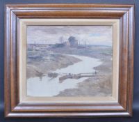 20TH CENTURY OIL ON CANVAS PAINTING OF ROWNHAM FERRY BRISTOL