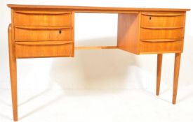 MID CENTURY DANISH TEAK WOOD TWIN PEDESTAL OFFICE DESK