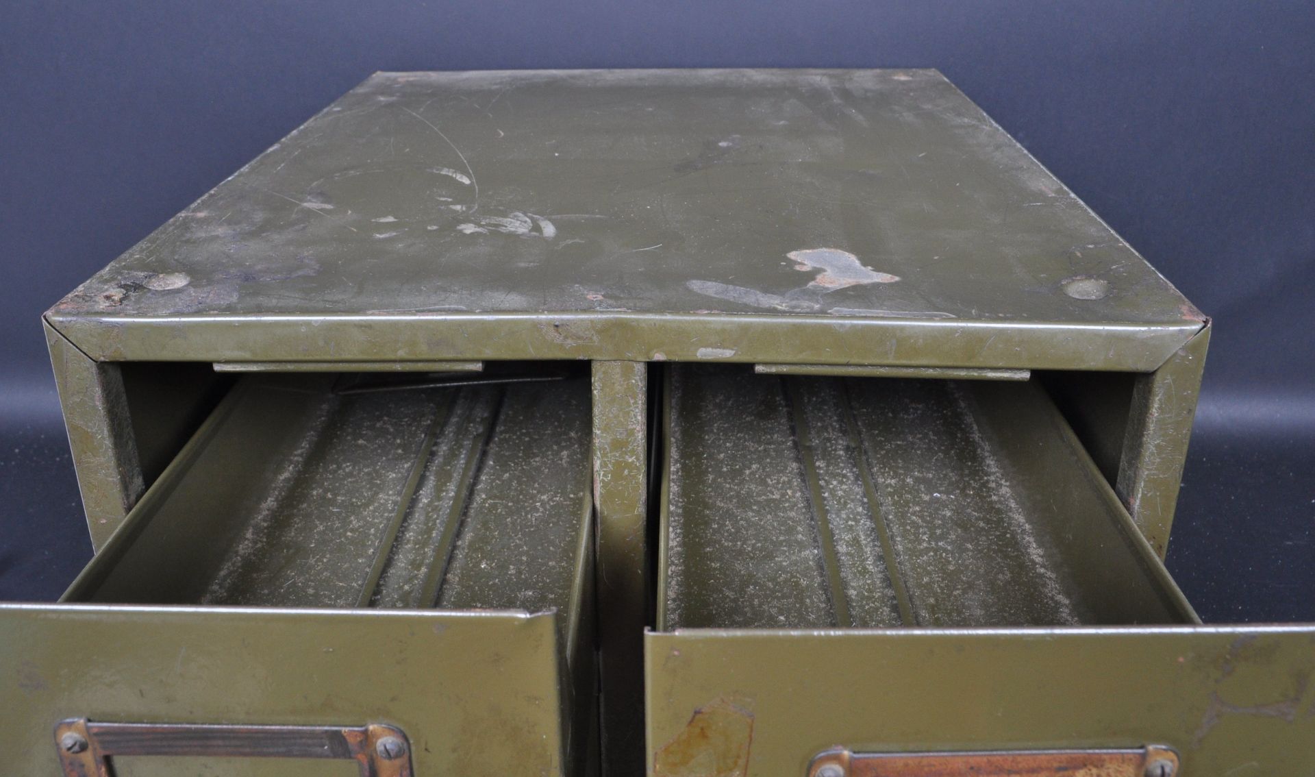 TWO MID CENTURY DESKTOP METAL FILING CABINETS - Image 9 of 18