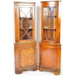 TWO REGENCY STYLE FLAME MAHOGANY CORNER CABINET