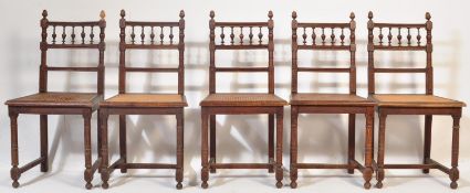 SET OF FIVE OAK FRAME DINNING CHAIRS
