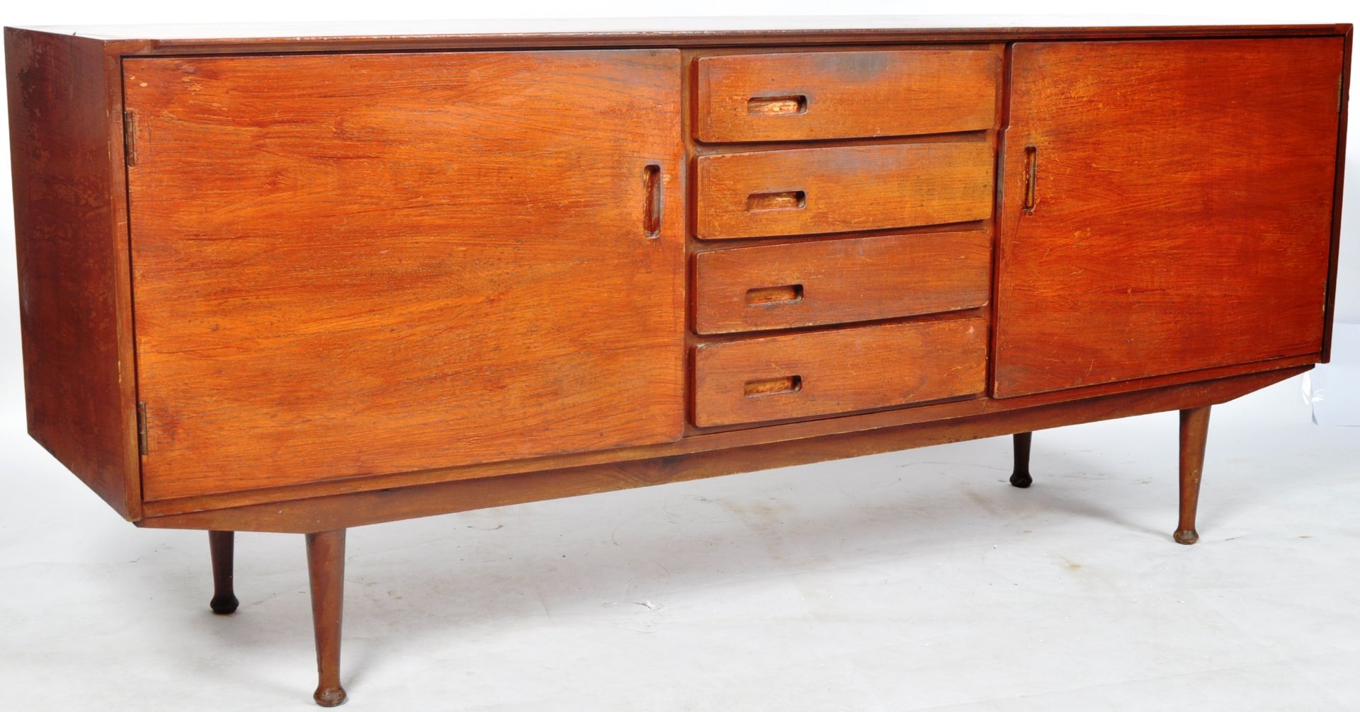 MEREDEW - MID 20TH CENTURY TEAK BOW FRONTED SIDEBOARD